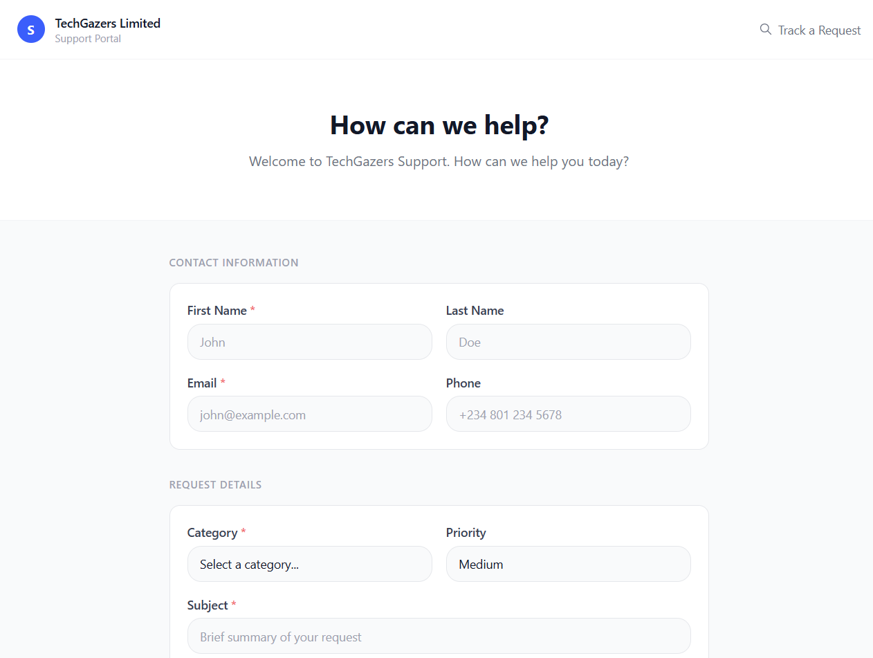 Servicely customer portal — self-service support