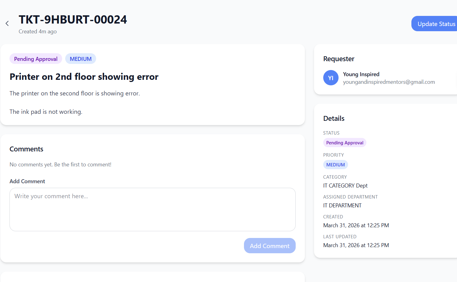 Servicely ticket detail — full context and history