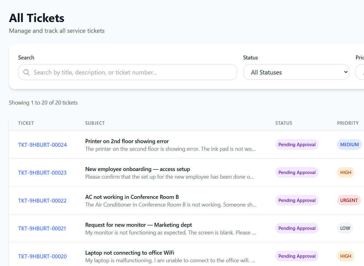 Servicely ticket management — track every request